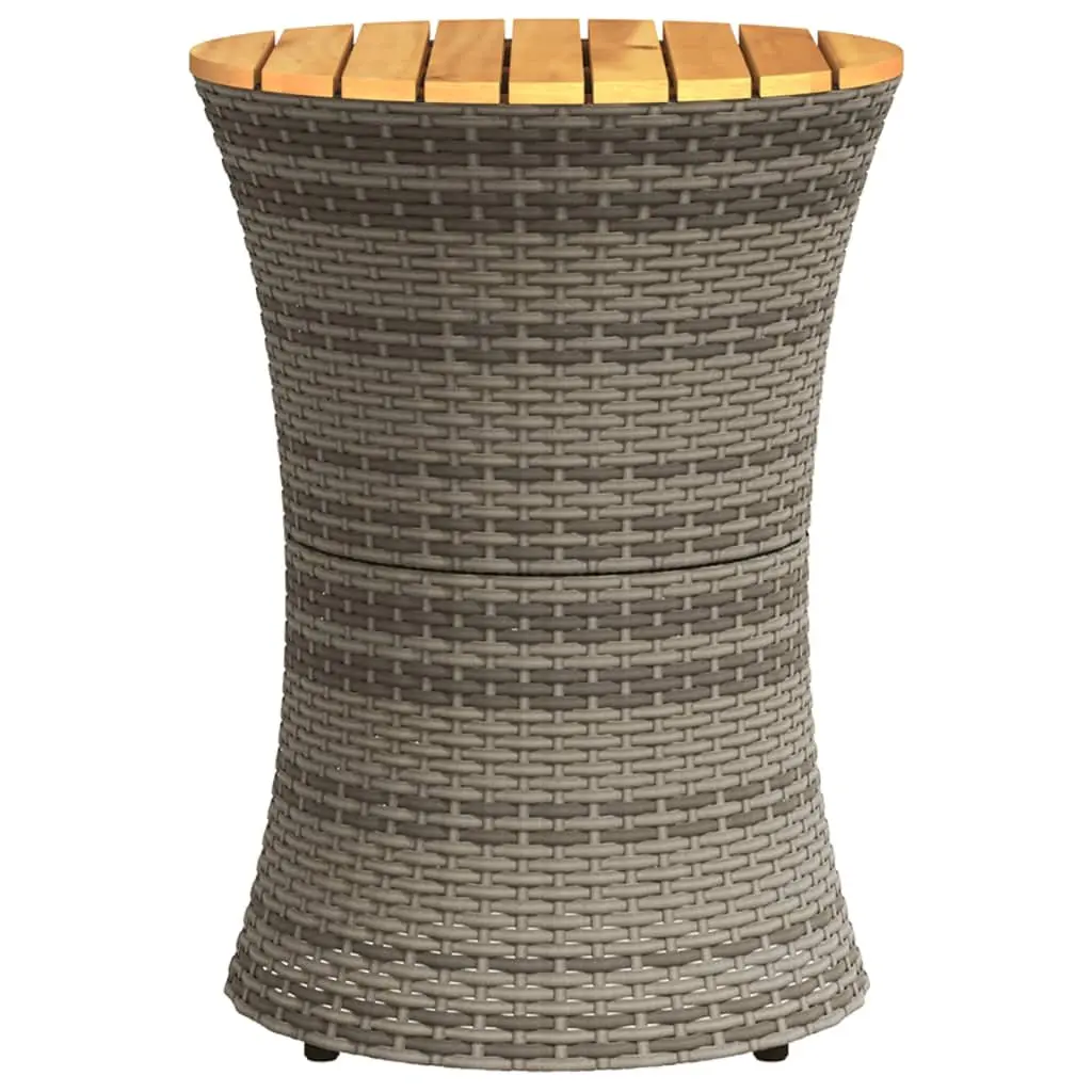 Drum Shape Garden Side Table Grey Acacia Wood Top Lightweight Rattan Frame Outdoor Use