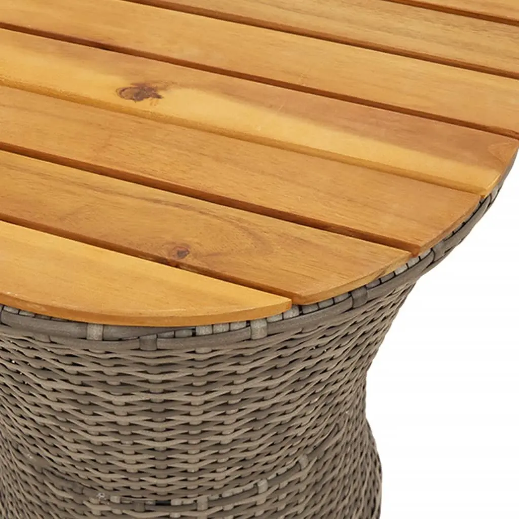 Drum Shape Garden Side Table Grey Acacia Wood Top Lightweight Rattan Frame Outdoor Use