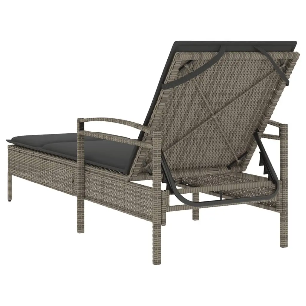 Sun Lounger Adjustable Backrest PE Rattan Outdoor Furniture with Padded Cushion