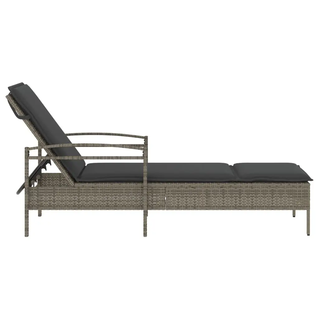 Sun Lounger Adjustable Backrest PE Rattan Outdoor Furniture with Padded Cushion