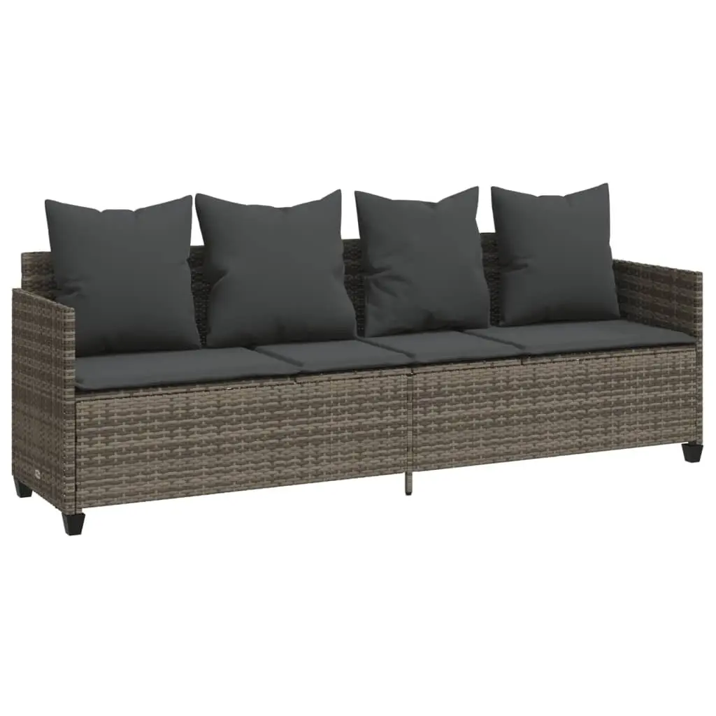 Sun Lounger Outdoor Adjustable Backrest Footrest Grey Cushions PE Rattan