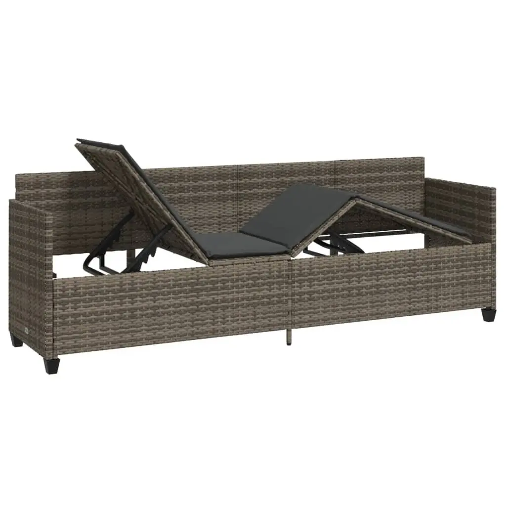Sun Lounger Outdoor Adjustable Backrest Footrest Grey Cushions PE Rattan