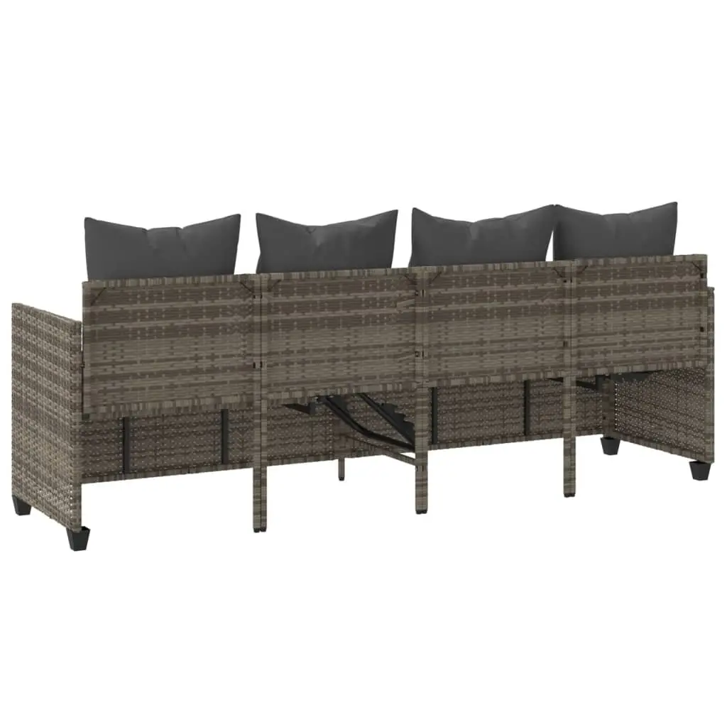 Sun Lounger Outdoor Adjustable Backrest Footrest Grey Cushions PE Rattan