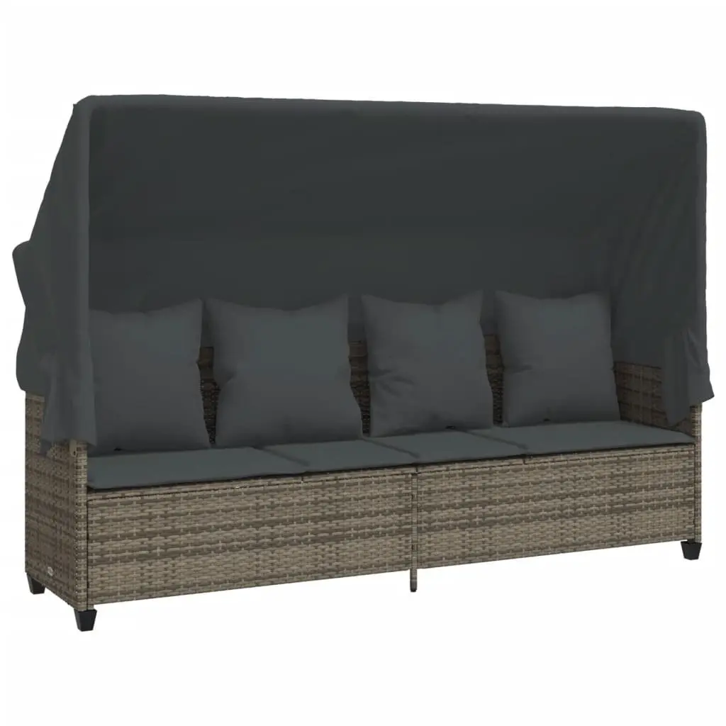 Sun Lounger Grey Rattan Retractable Canopy Adjustable Backrest Footrest