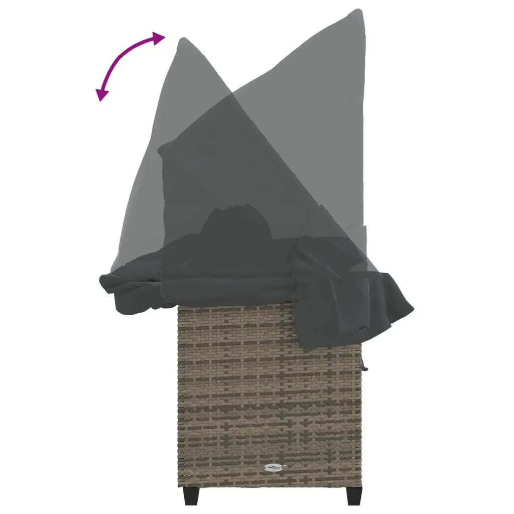Sun Lounger Grey Rattan Retractable Canopy Adjustable Backrest Footrest
