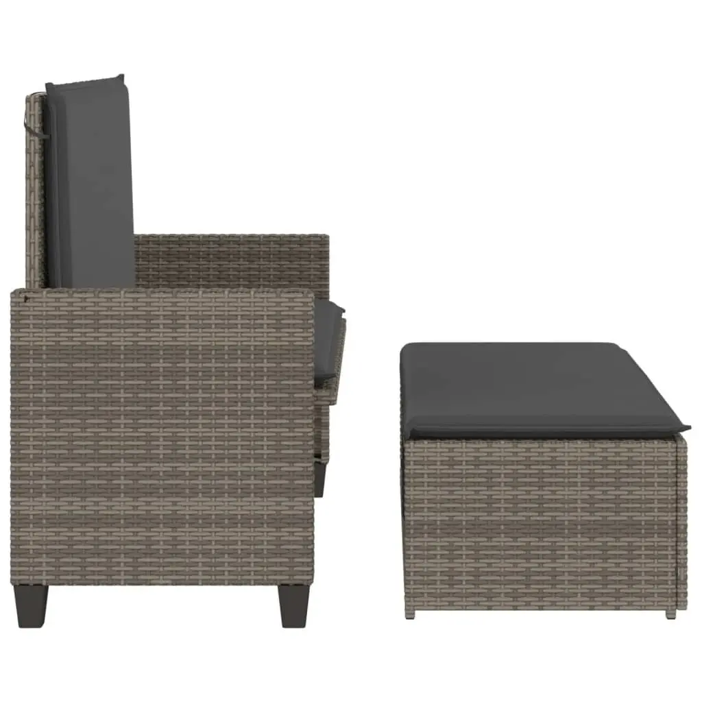 Garden Bench 2-in-1 Outdoor Loveseat Sofa Bed Grey with Cushions and Footstool