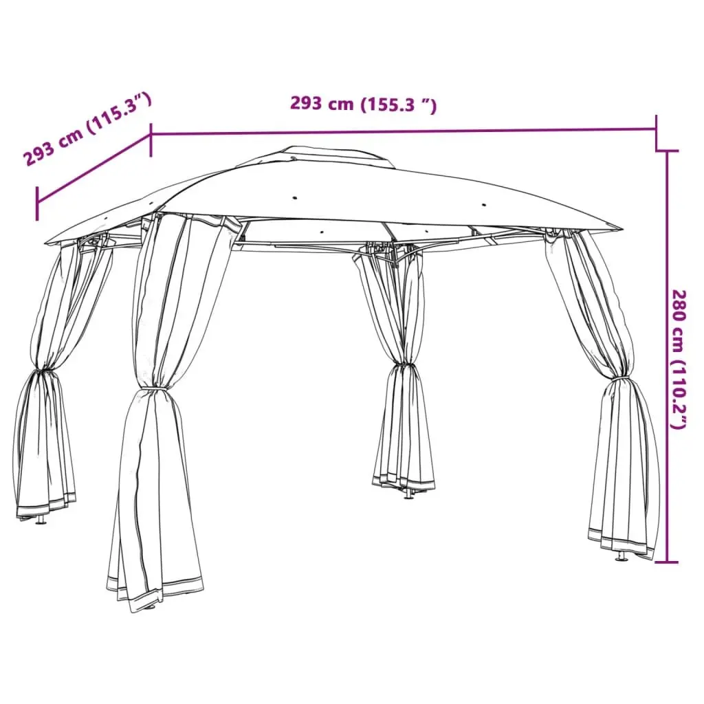 Gazebo 2.93m Double Roof Mesh Walls Outdoor Canopy Tent Garden Patio Shelter