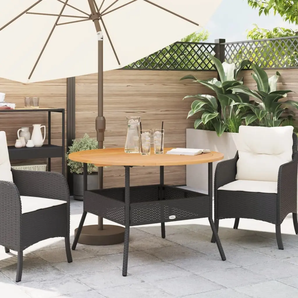 Garden Table 110cm PE Rattan Black Round Outdoor Patio Dining Coffee Table