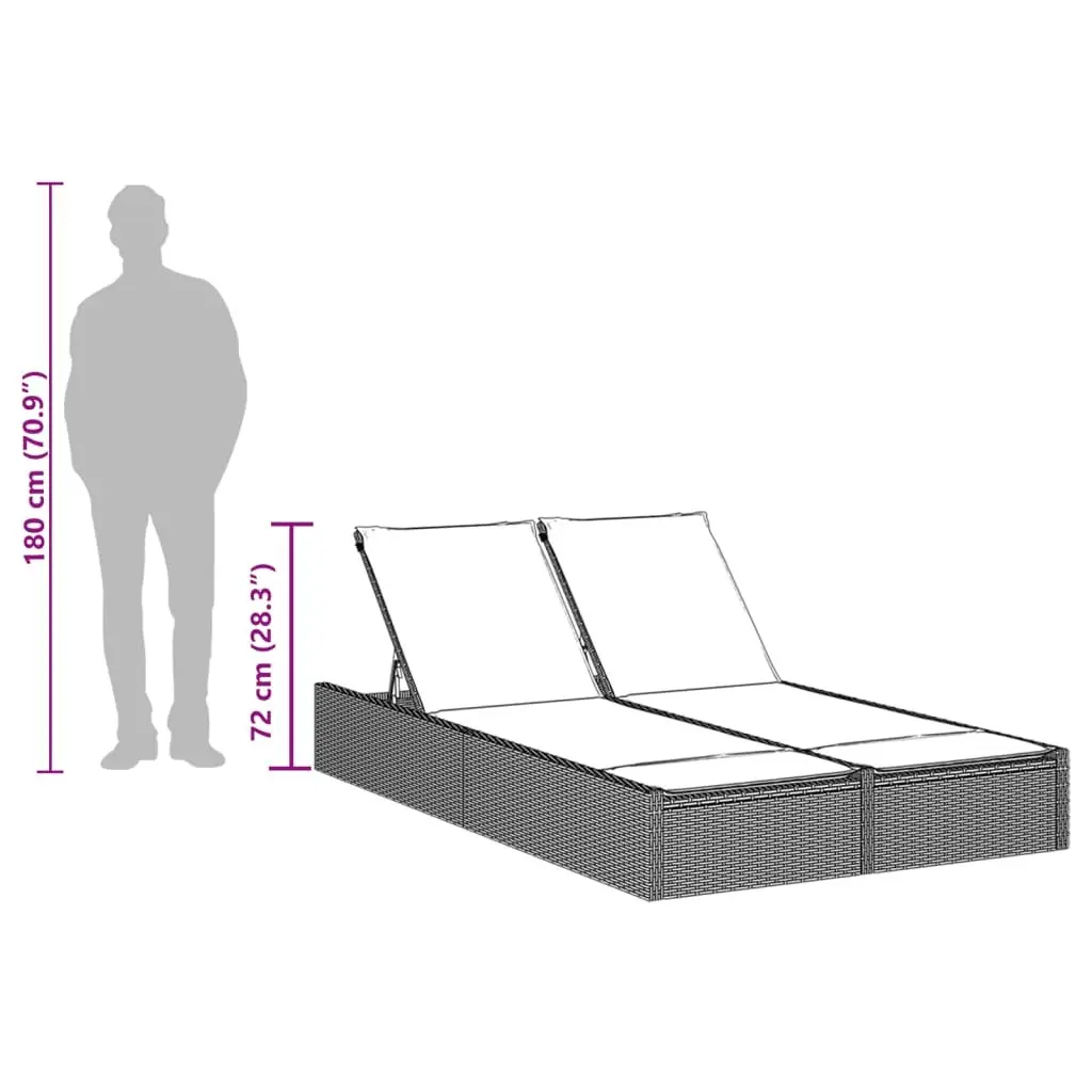 Double Sun Lounger Grey Outdoor Seating Recliner with Adjustable Backrest and Padded Cushions