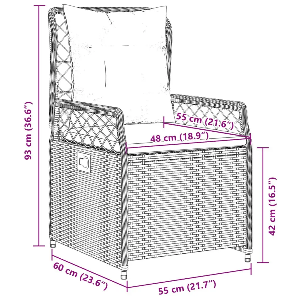 Outdoor Reclining Garden Chairs 2 Piece Grey PE Rattan Adjustable Backrest Cushioned