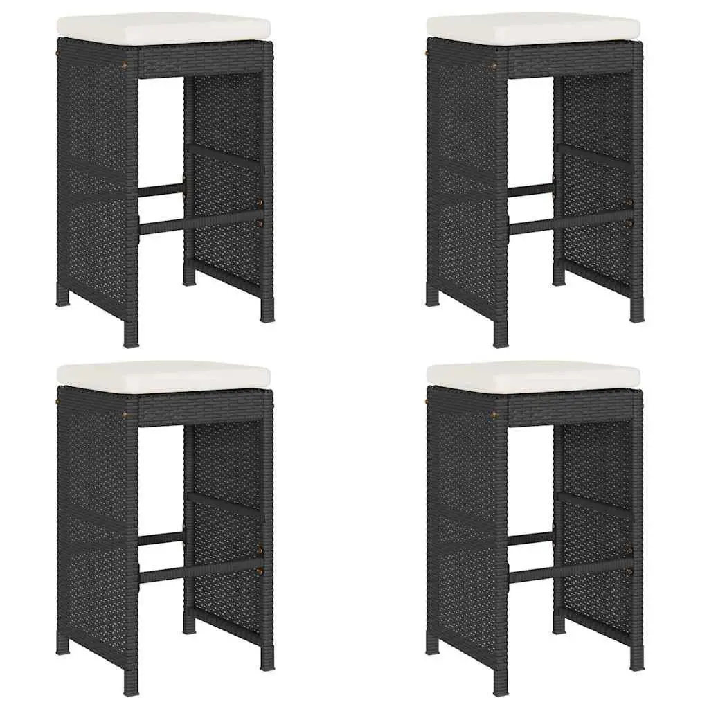 Outdoor Bar Stools Set 4 Piece Weather Resistant PE Rattan with Padded Cushions Black