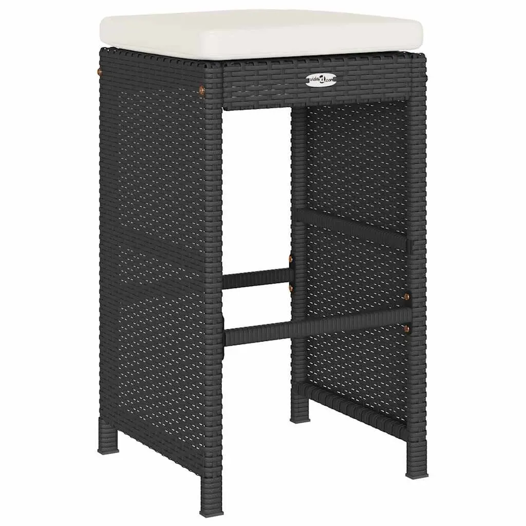 Outdoor Bar Stools Set 4 Piece Weather Resistant PE Rattan with Padded Cushions Black