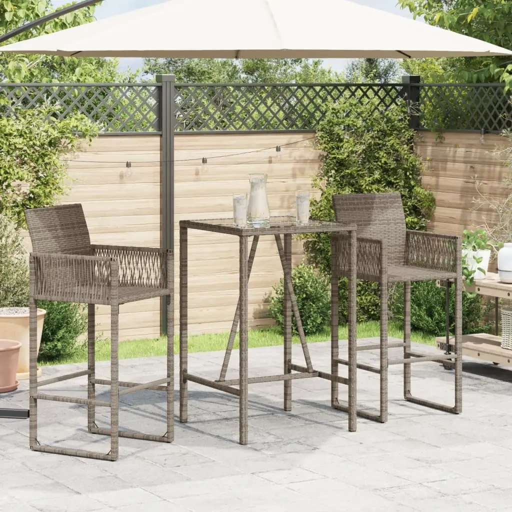 Outdoor Bar Table 70x70x110 cm Grey Poly Rattan with Tempered Glass Top and Powder-Coated Steel Frame