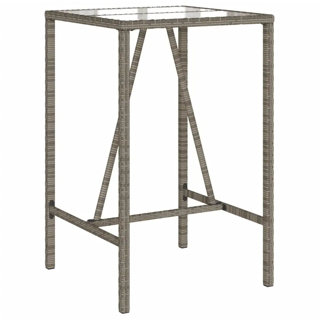 Outdoor Bar Table 70x70x110 cm Grey Poly Rattan with Tempered Glass Top and Powder-Coated Steel Frame