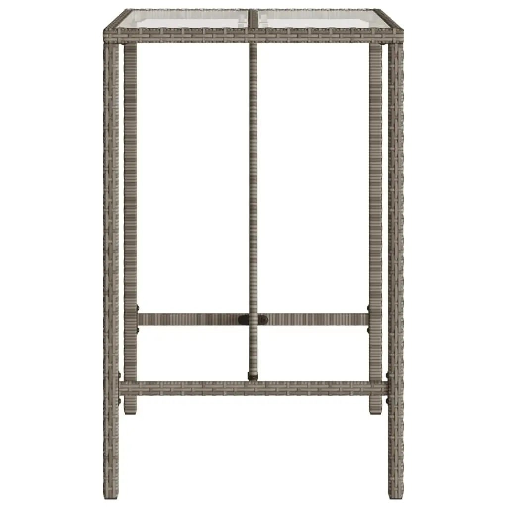 Outdoor Bar Table 70x70x110 cm Grey Poly Rattan with Tempered Glass Top and Powder-Coated Steel Frame