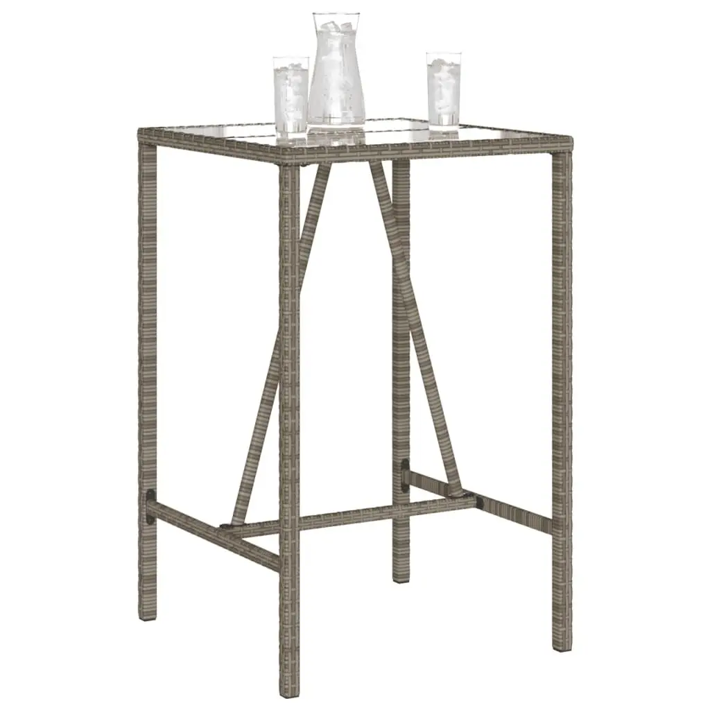 Outdoor Bar Table 70x70x110 cm Grey Poly Rattan with Tempered Glass Top and Powder-Coated Steel Frame