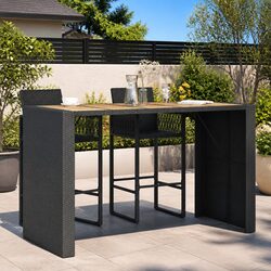Garden Bar Table Outdoor Patio Furniture Black Poly Rattan Acacia Wood Top