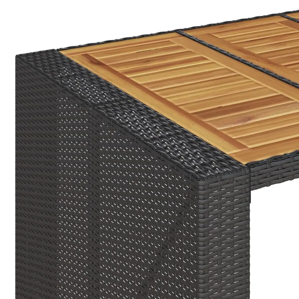 Outdoor Garden Bar Table Acacia Wood Top Weather Resistant Black Poly Rattan Frame 185x80x110cm
