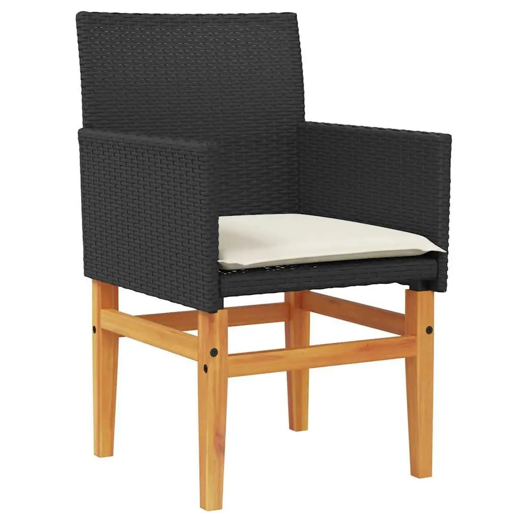 Garden Chairs 2 Piece Set Black PE Rattan with Cushions Outdoor Seating