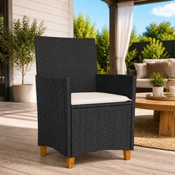 Set of 2 Cushioned Garden Chairs in Black Rattan