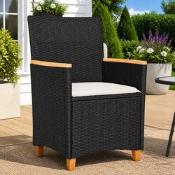 Outdoor Garden Chairs with Cushions Set of 2 Black Rattan Style Seating