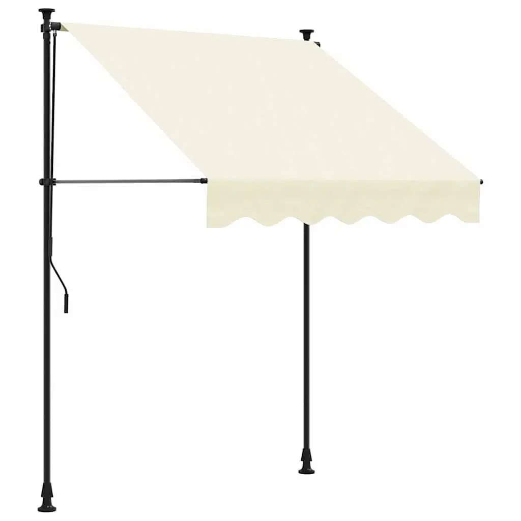 Retractable Awning 200x115 cm Cream Durable Steel Frame Adjustable Support Rods Crank Handle