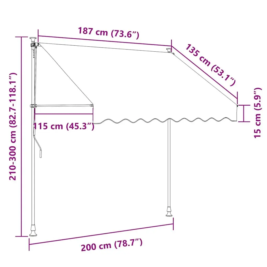 Retractable Awning 200x115 cm Cream Durable Steel Frame Adjustable Support Rods Crank Handle