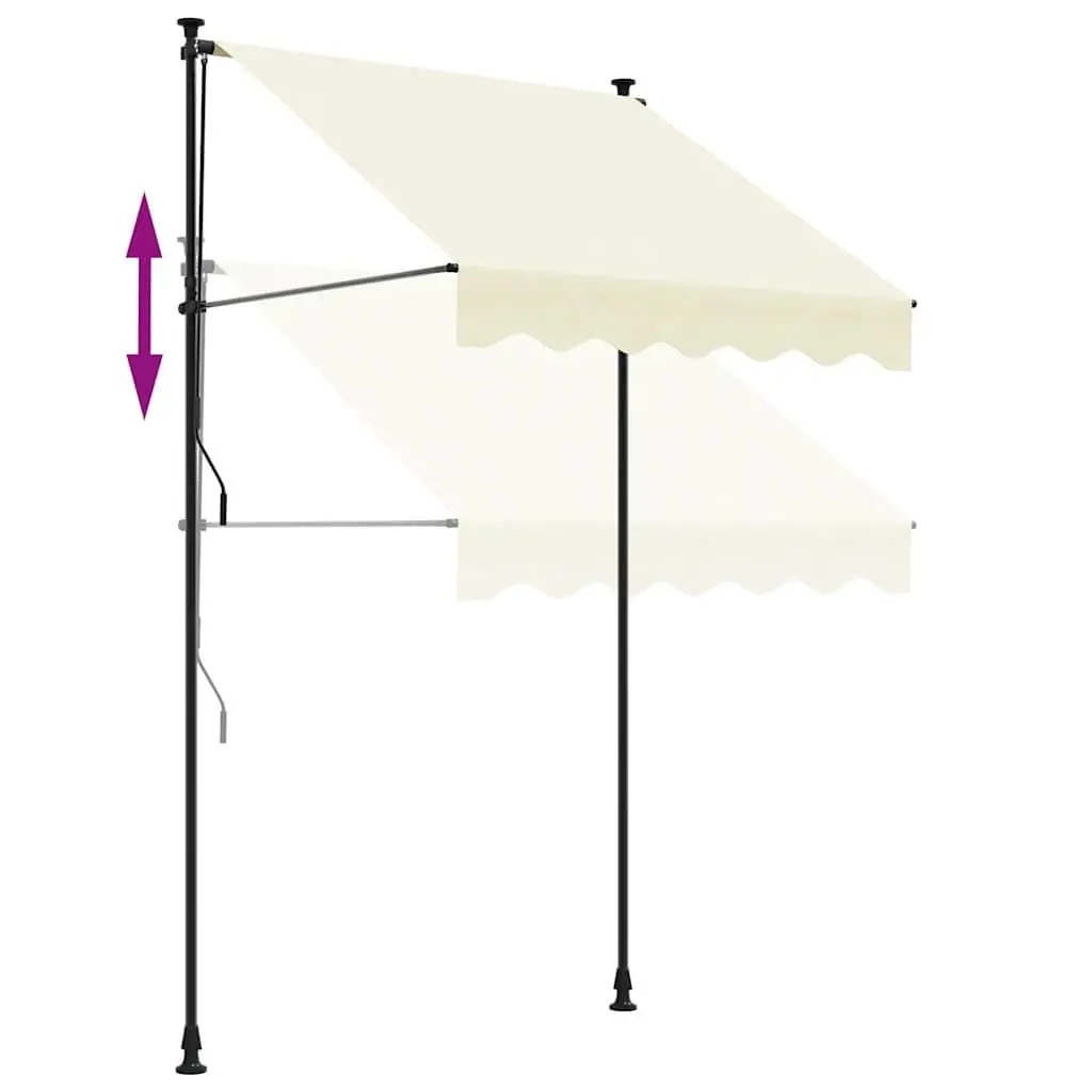 Retractable Awning 200x115 cm Cream Durable Steel Frame Adjustable Support Rods Crank Handle