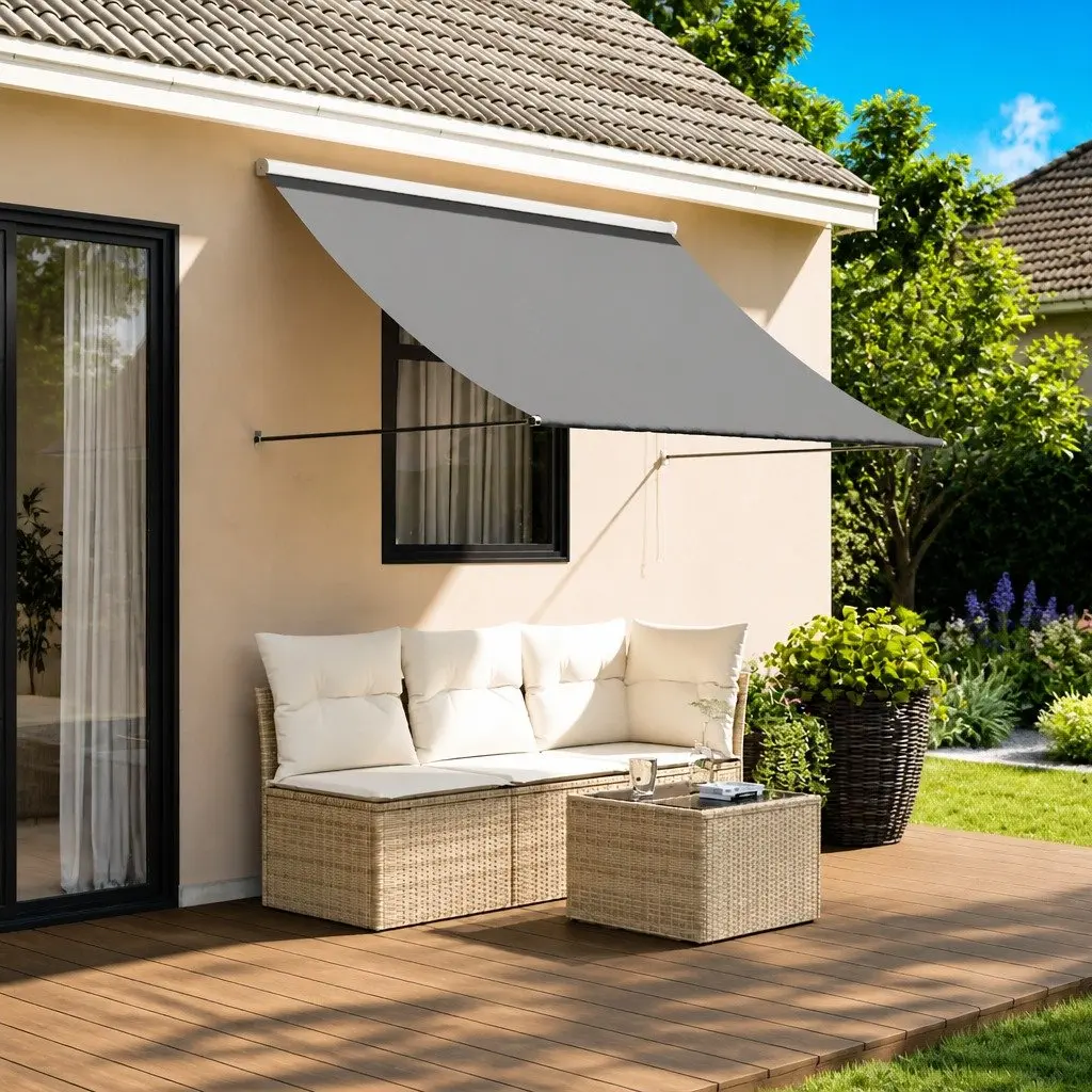 Retractable Awning 250x150cm Steel Frame UV Resistant Fabric Wall Mounted Shade