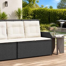 Reclining Outdoor Garden Bench Adjustable Backrest Padded Cushions Black