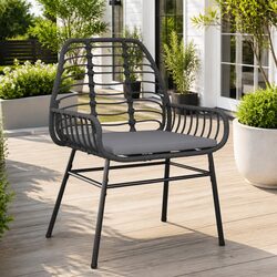Black Padded Cushion Outdoor Garden Chair Set of 2