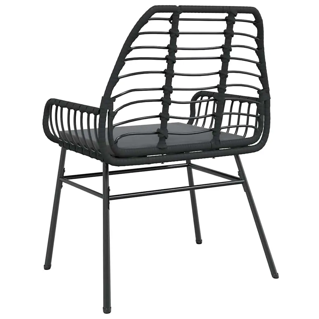 Outdoor Garden Chairs 2 Piece Set with Padded Cushions Black Poly Rattan Construction