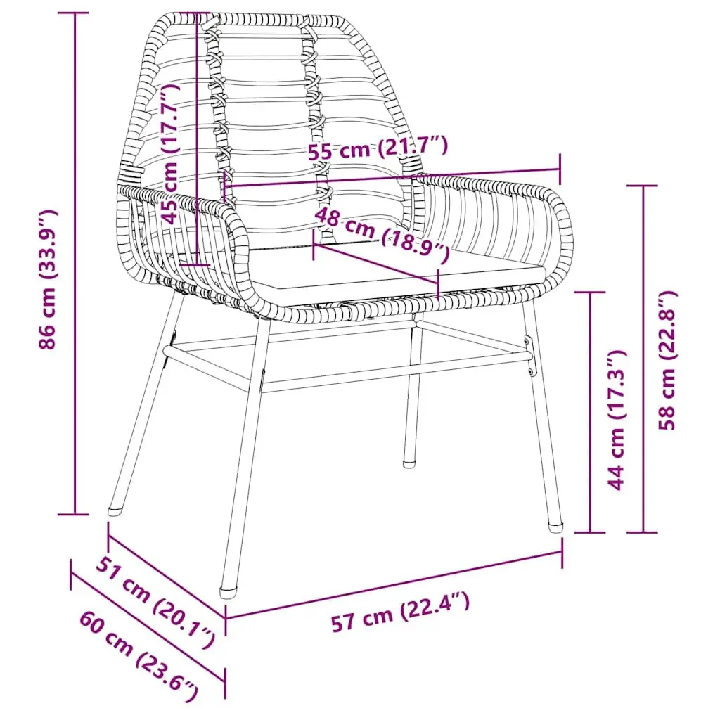Outdoor Garden Chairs 2 Piece Set with Padded Cushions Black Poly Rattan Construction