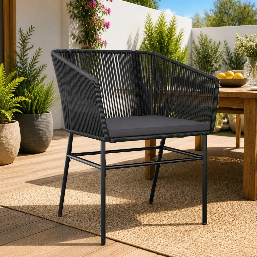 Outdoor Garden Chairs Set 2 pcs Black Poly Rattan with Cushions
