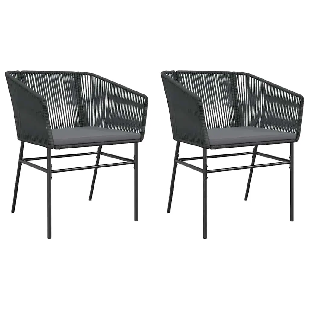Outdoor Garden Chairs Set 2 pcs Black Poly Rattan with Cushions