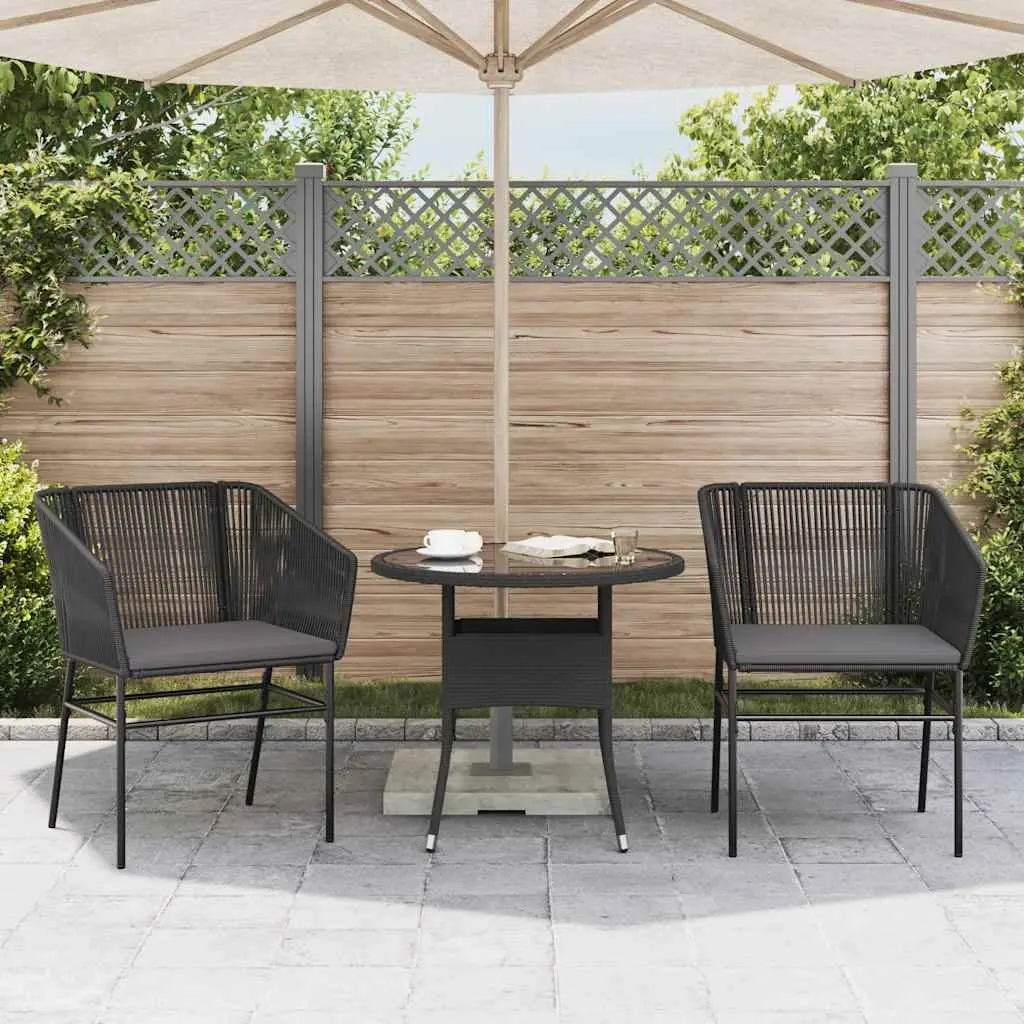 Outdoor Garden Chairs Set 2 pcs Black Poly Rattan with Cushions