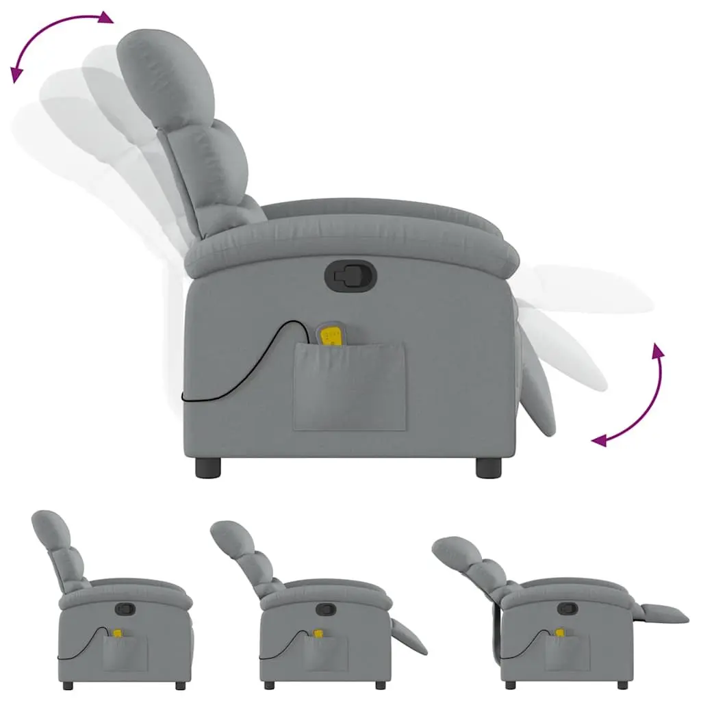 Massage Chair Manual Recliner Grey Fabric 6 Vibration Points Adjustable Backrest