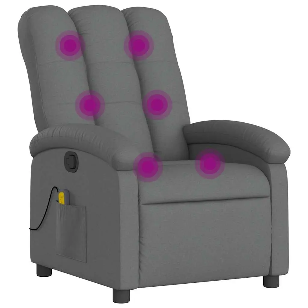 Massage Recliner Chair Grey Fabric Manual Recline 6 Vibration Points