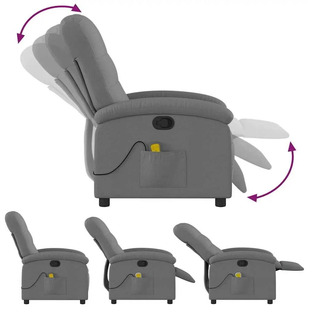 Massage Recliner Chair Grey Fabric Manual Recline 6 Vibration Points