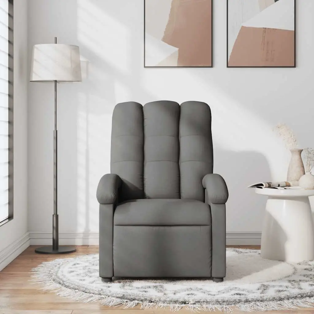 Massage Recliner Chair Grey Fabric Manual Recline 6 Vibration Points