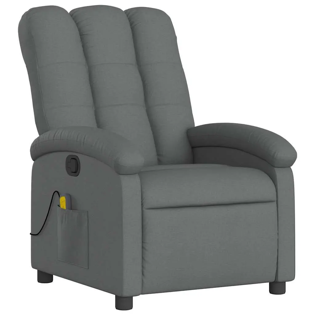 Massage Recliner Chair Grey Fabric Manual Recline 6 Vibration Points