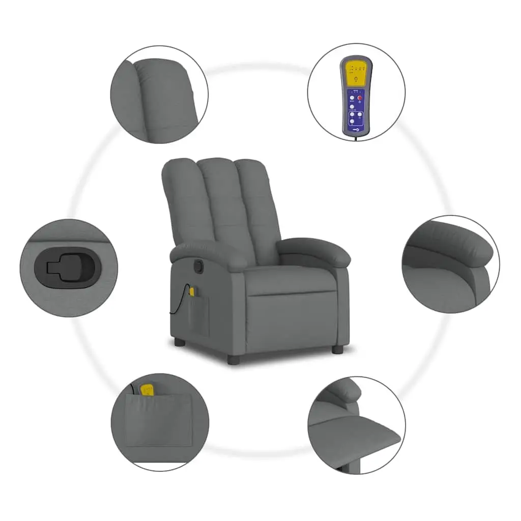 Massage Recliner Chair Grey Fabric Manual Recline 6 Vibration Points