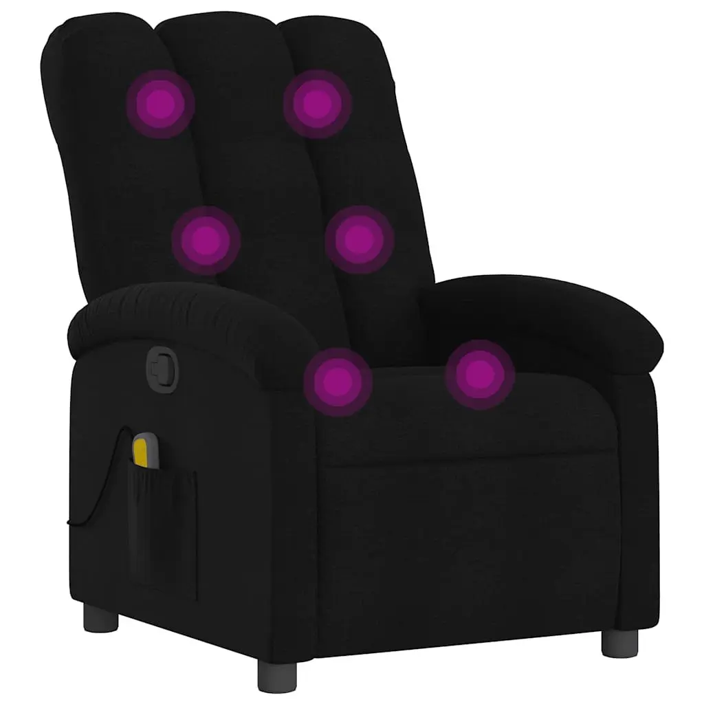 Black Fabric Massage Chair Manual Recline 6 Vibration Points Adjustable Footrest