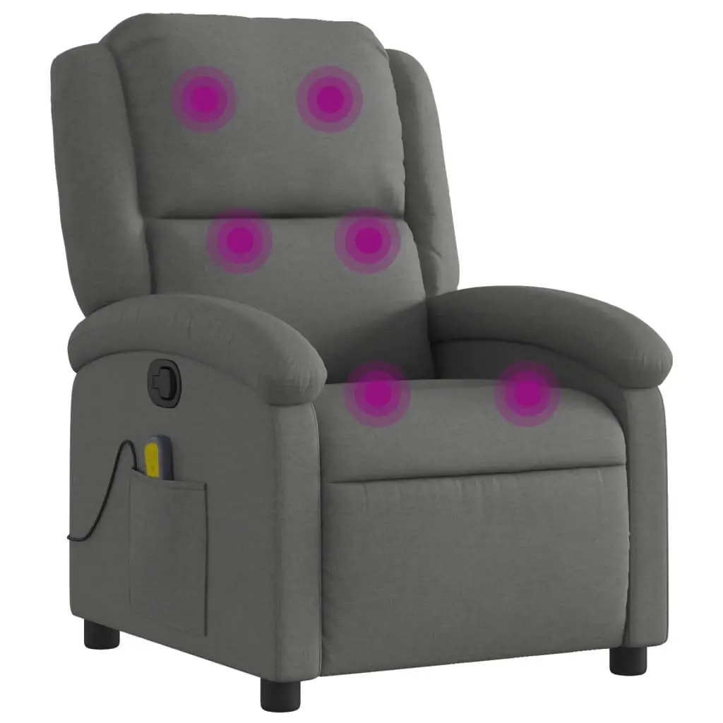 Massage Recliner Chair Grey Fabric Manual Recline 6 Vibration Points