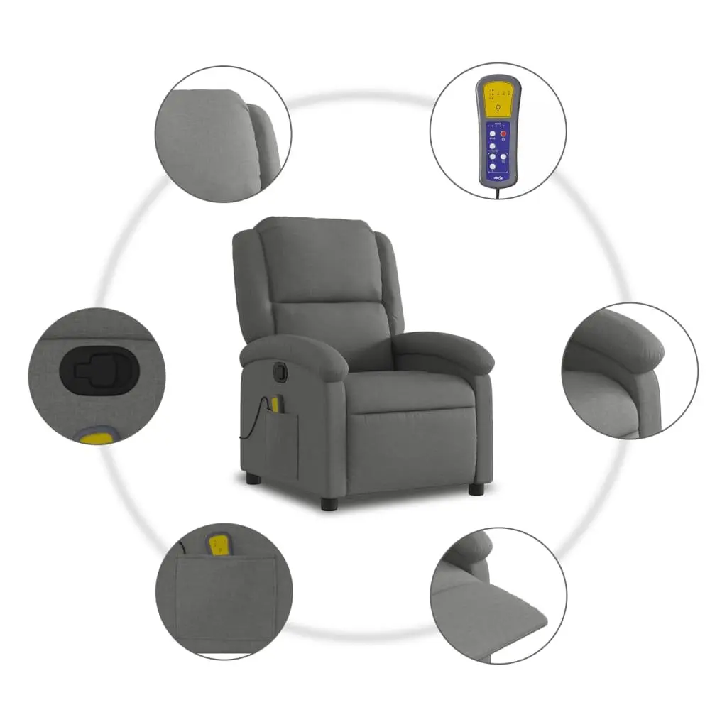 Massage Recliner Chair Grey Fabric Manual Recline 6 Vibration Points