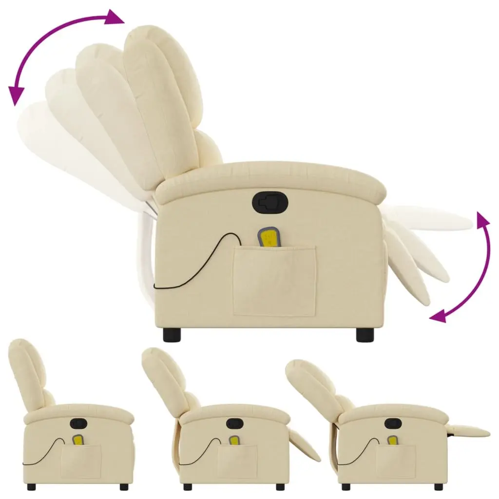 Massage Recliner Chair Cream Fabric Manual Recline Vibration Massage Footrest