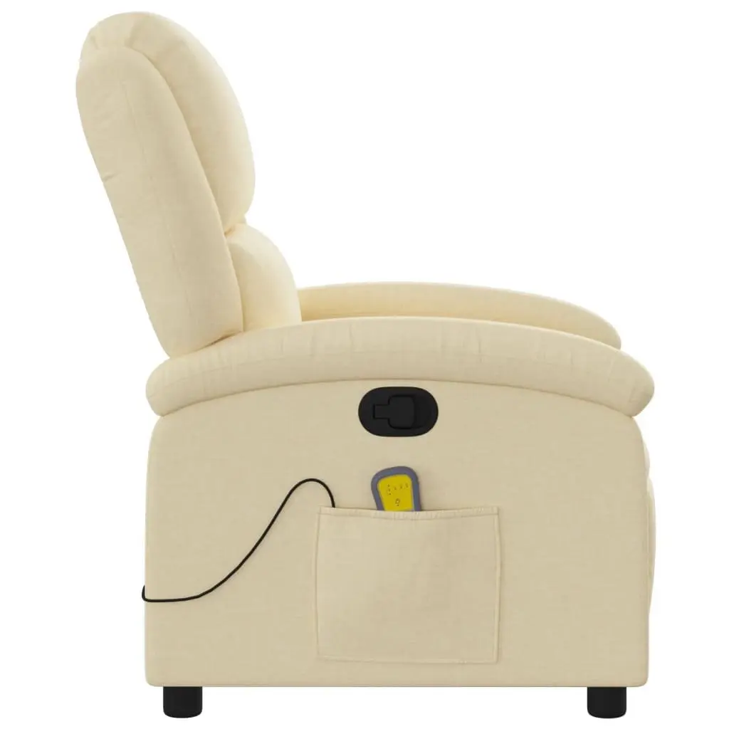 Massage Recliner Chair Cream Fabric Manual Recline Vibration Massage Footrest