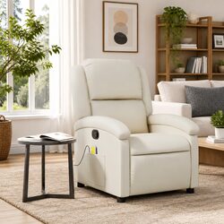Enhance Your Space with Cream Faux Leather Massage Recliner