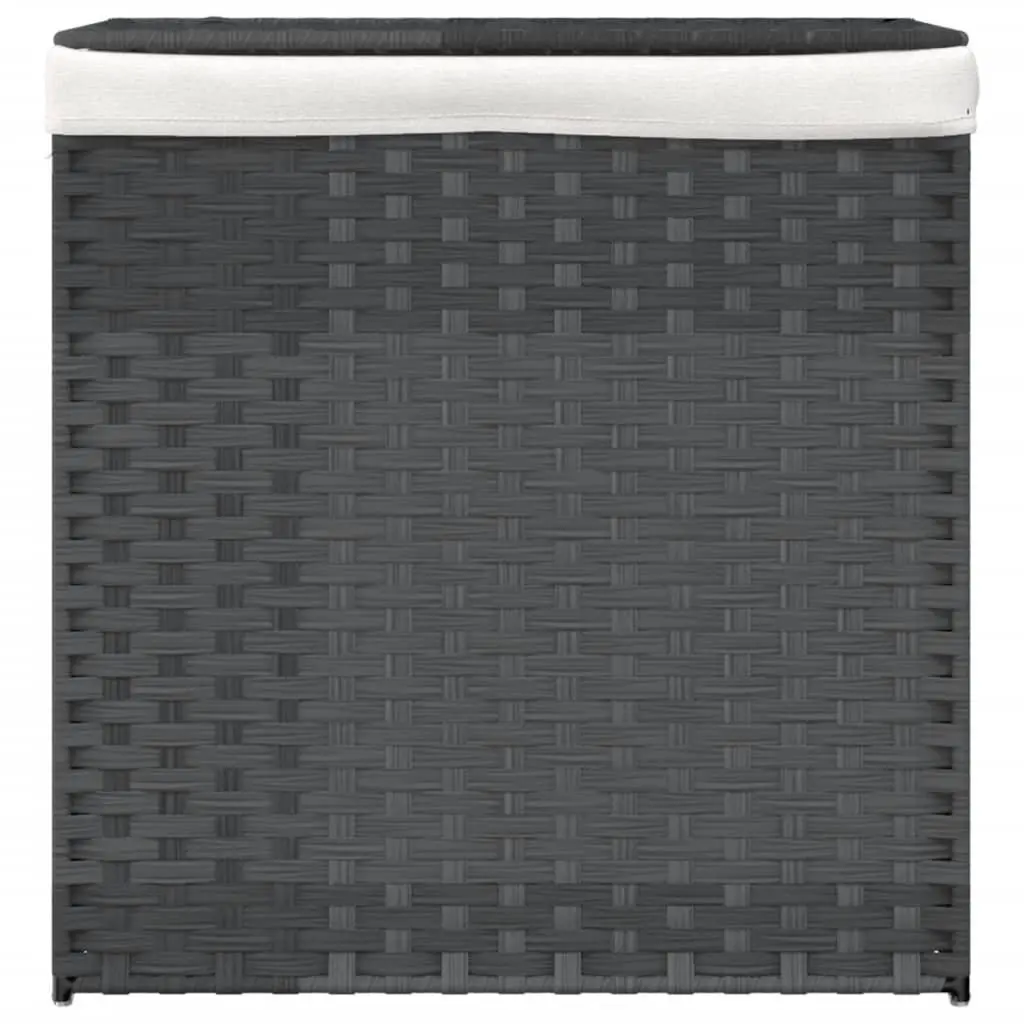 Laundry Basket 53x35x57 cm 2 Sections Grey Poly Rattan Storage Bin with Lid