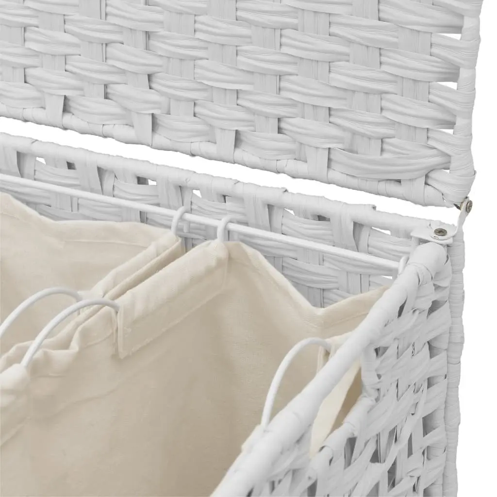 Rattan Laundry Basket with Wheels White 66x35x60cm Laundry Hamper 3 Compartments